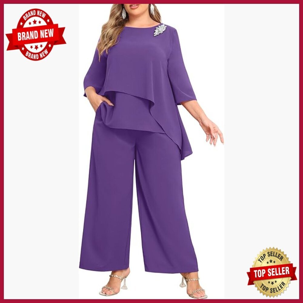 Plus Size Pant Suit 2 Piece Formal Office Outfit Wedding Guest Pantsuit